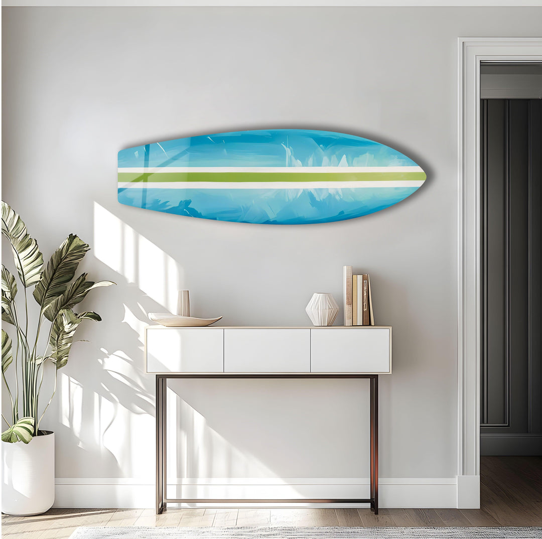 Blue Green Line Surfboard Wall Art