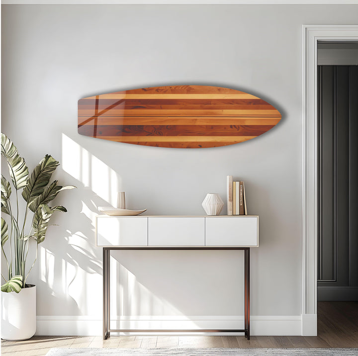 Brown Beige Wood Details Surfboard Wall Art