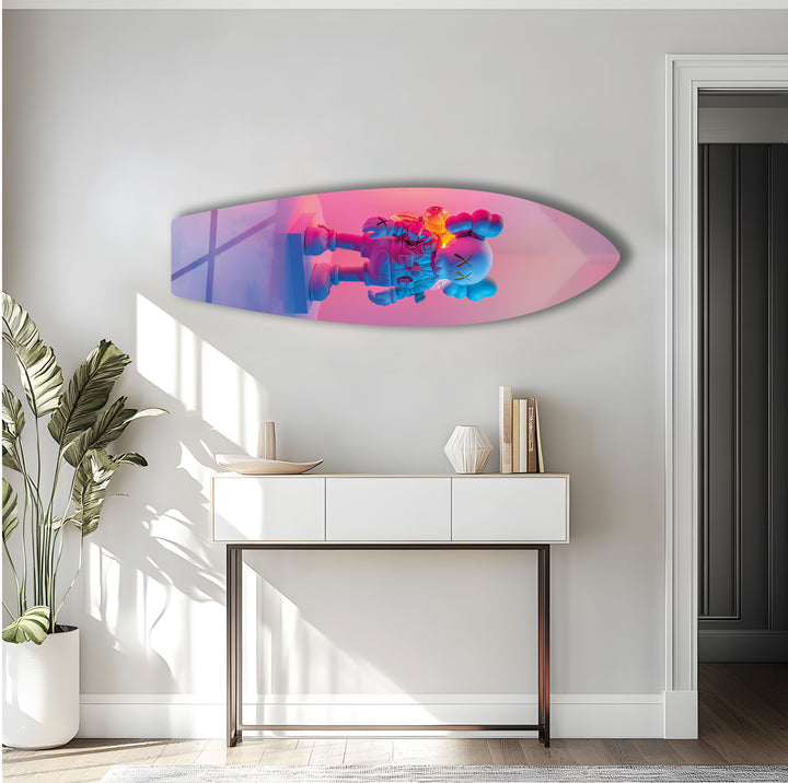 Kaws-Inspired Urban Street Art Surfboard Wall Art – Colorful Figurine Design