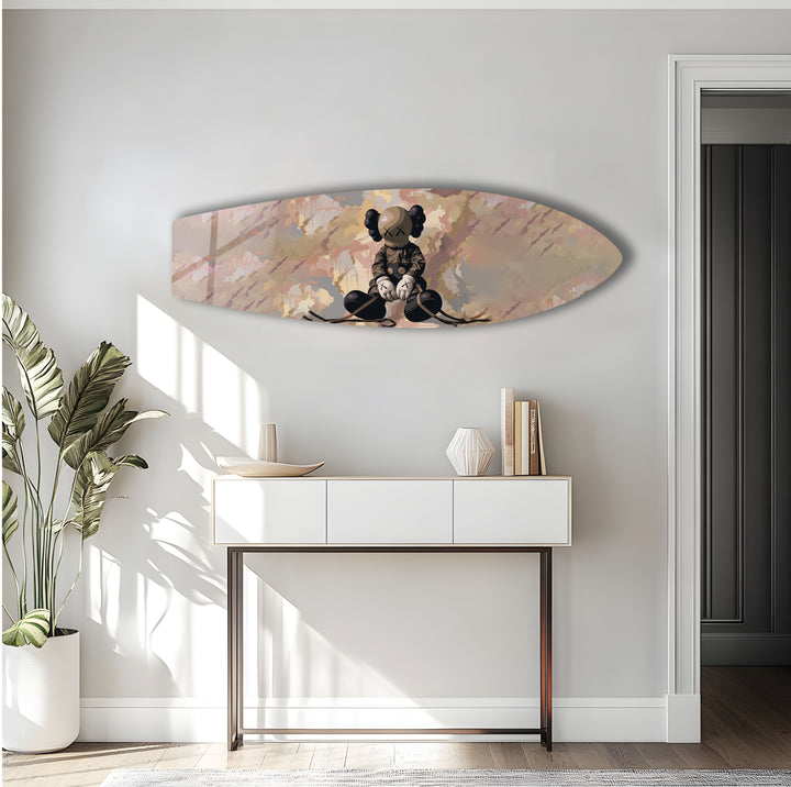 Minimalist Kaws-Inspired Surfboard Wall Art – Urban Street Figurine Design