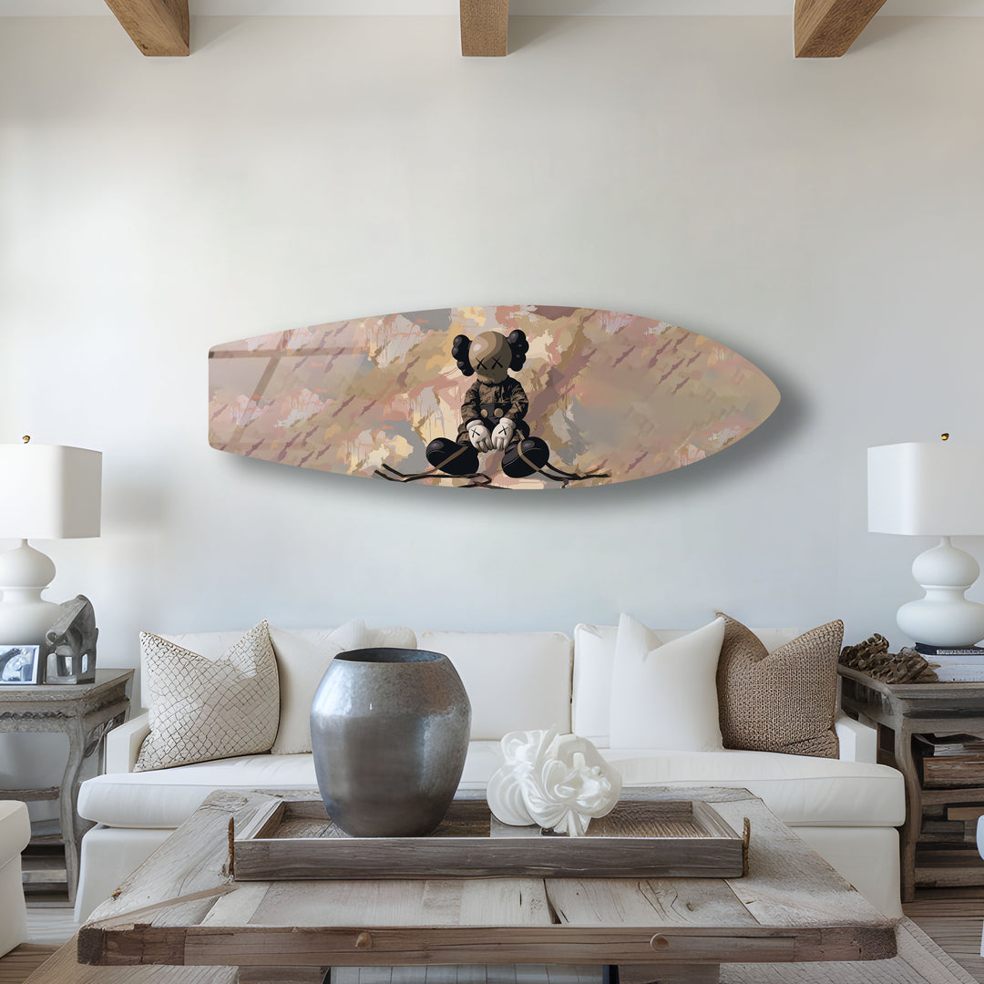 Minimalist Kaws-Inspired Surfboard Wall Art – Urban Street Figurine Design