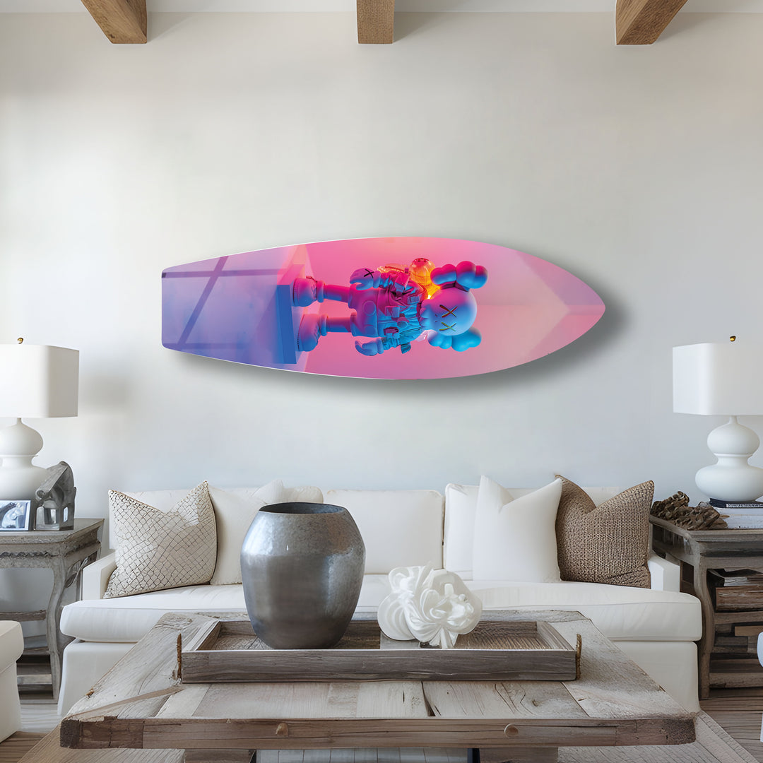 Kaws-Inspired Urban Street Art Surfboard Wall Art – Colorful Figurine Design