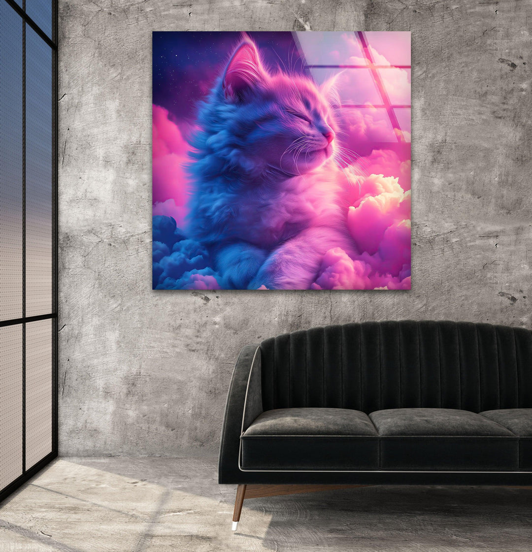 Neon Toned Art Beautiful Cat Glass Wall Art print on glass, glass printed photos
