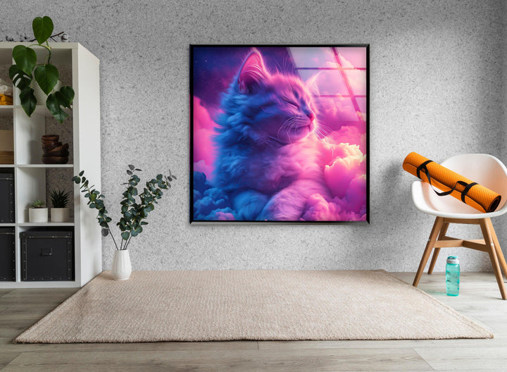 Neon Toned Art Beautiful Cat Glass Wall Art print picture on glass, Tempered Glass Wall Art
