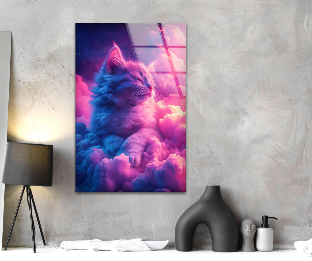 Neon Toned Art Beautiful Cat Glass Wall Art art glass wall art, glass wall art pictures
