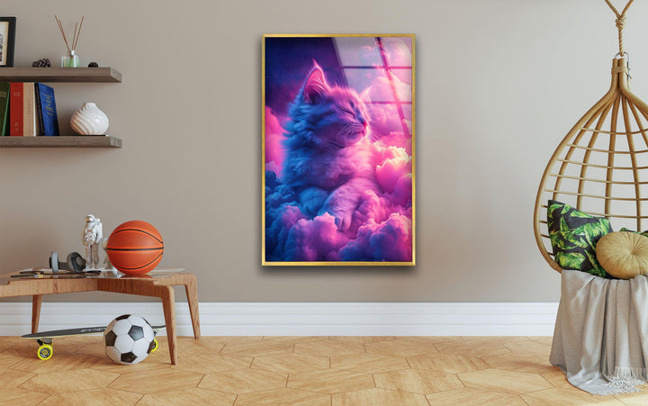 Neon Toned Art Beautiful Cat Glass Wall Art Glass Printing Wall Art, Print photos on glass
