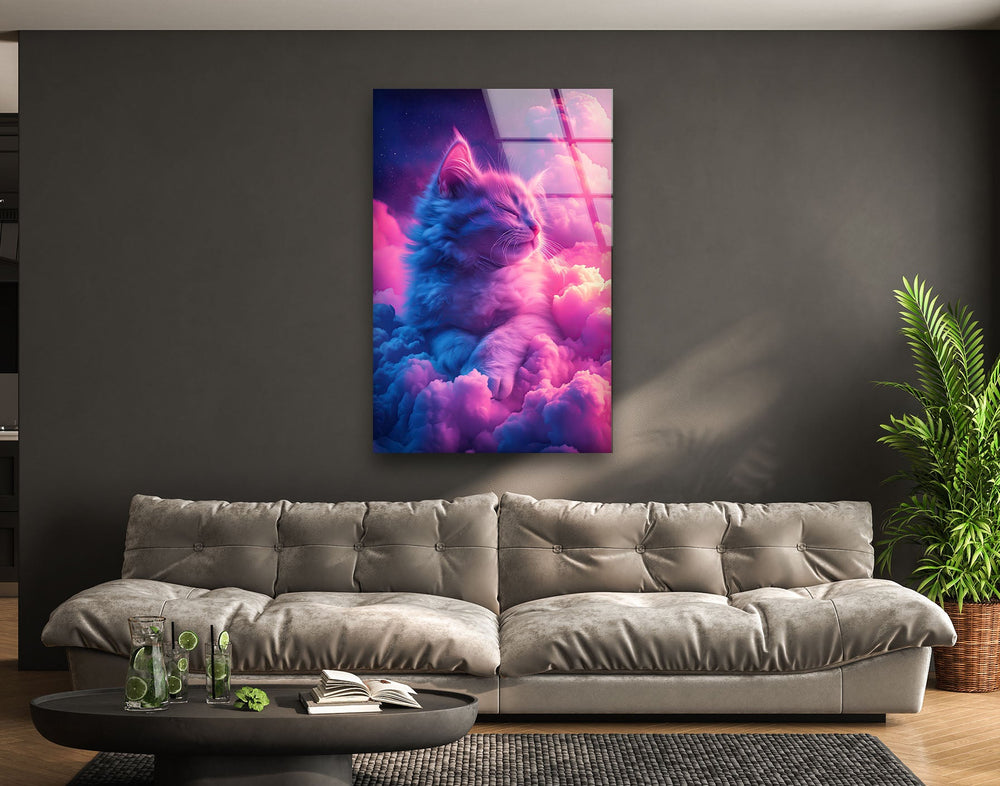 Neon Toned Art Beautiful Cat Glass Wall Art picture on glass wall art, photos printed on glass
