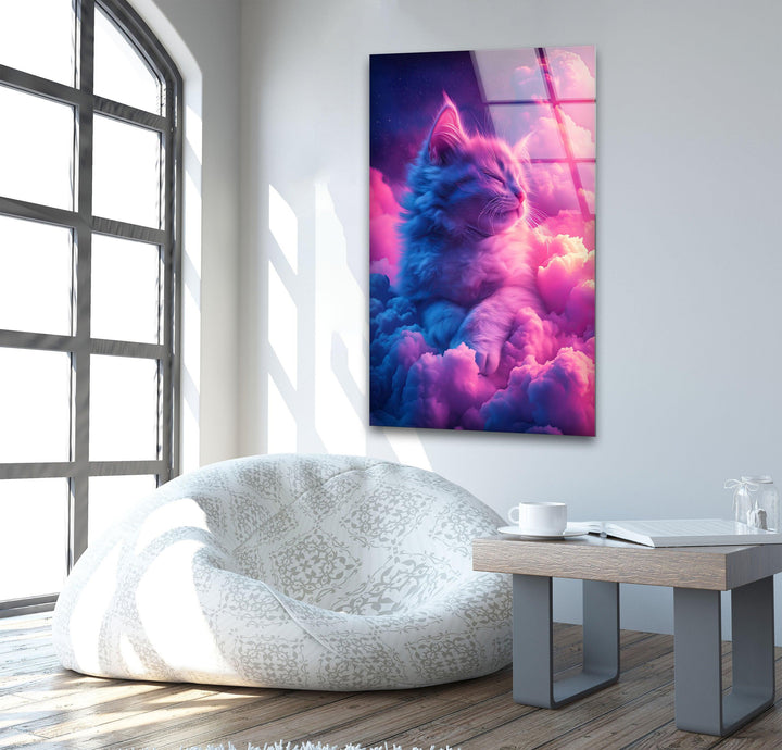 Neon Toned Art Beautiful Cat Glass Wall Art glass image printing, glass prints from photos
