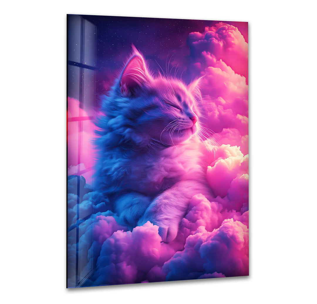 Neon Toned Art Beautiful Cat Glass Wall Art custom glass photo prints, large glass prints
