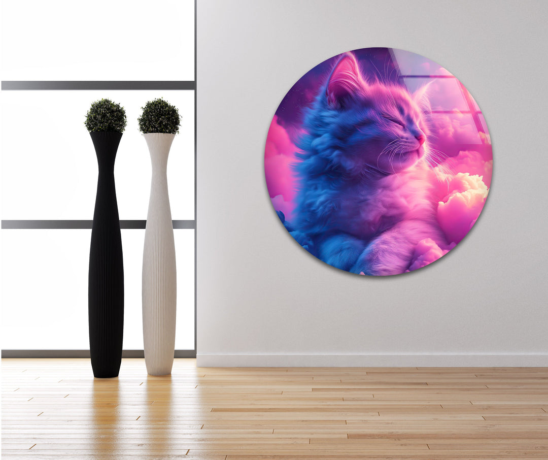 Neon Toned Art Beautiful Cat Glass Wall Art glass pictures for Wall, glass prints wall art
