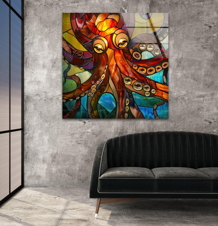 Stained Octopus Glass Wall Art glass pictures for Wall, glass prints wall art
