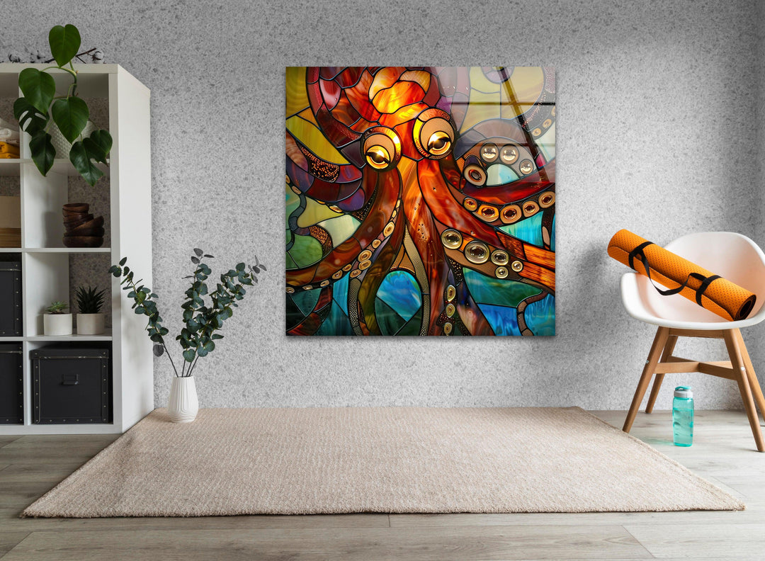 Stained Octopus Glass Wall Art custom glass pictures, glass art prints
