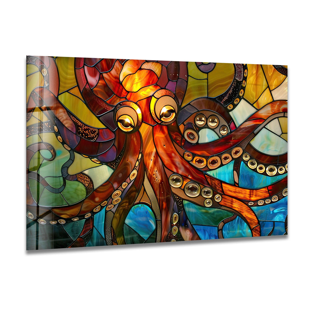 Stained Octopus Glass Wall Art glass art painting, glass art for the Wall
