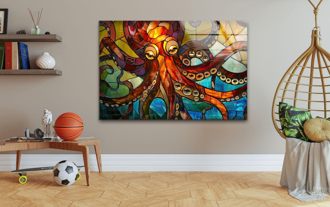 Stained Octopus Glass Wall Art Glass Printing Wall Art, Print photos on glass
