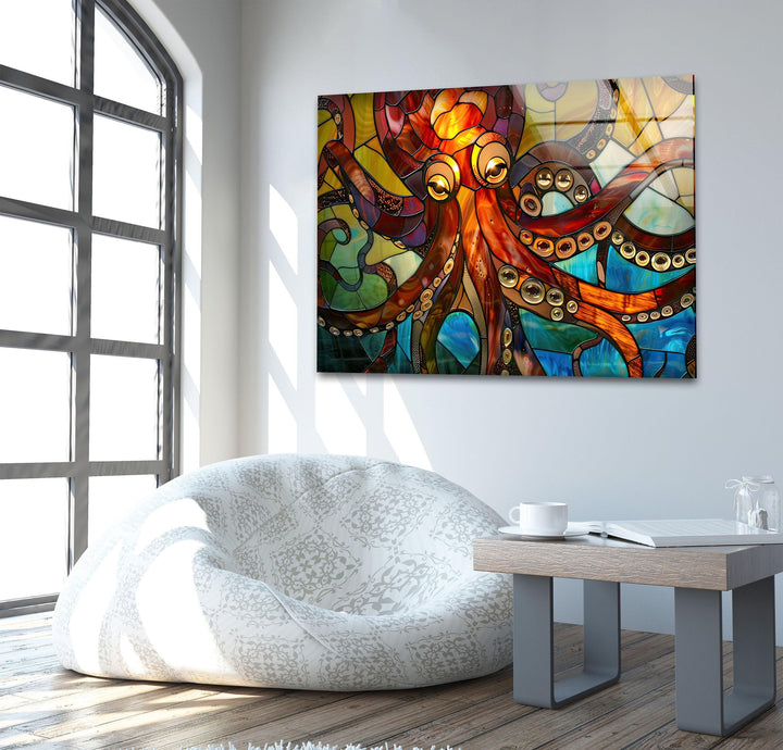 Stained Octopus Glass Wall Art glass photo prints, glass picture prints
