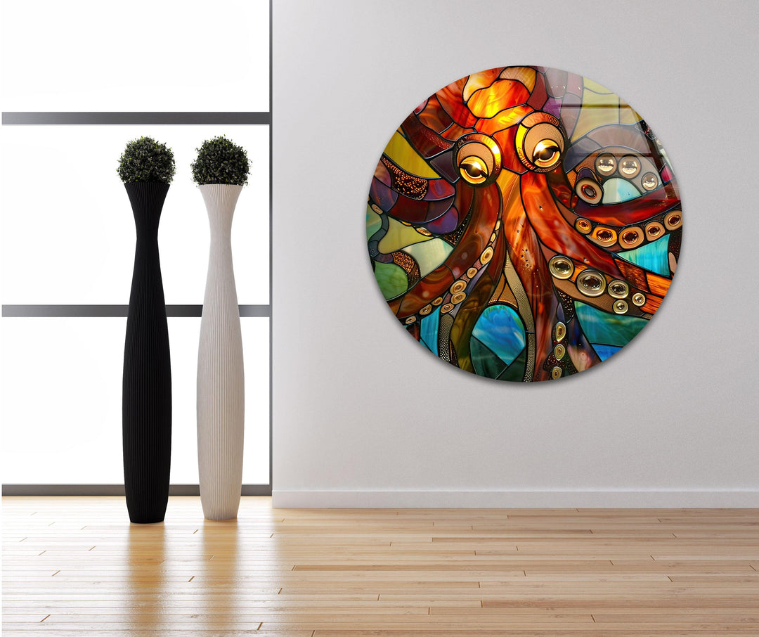 Stained Octopus Glass Wall Art glass image printing, glass prints from photos
