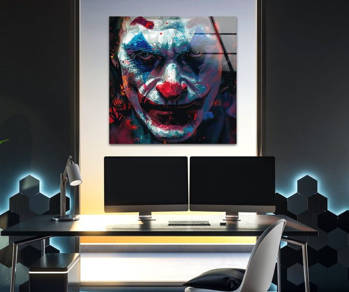 Oil Painting Joker Portrait Glass Wall Art custom glass photo prints, large glass prints
