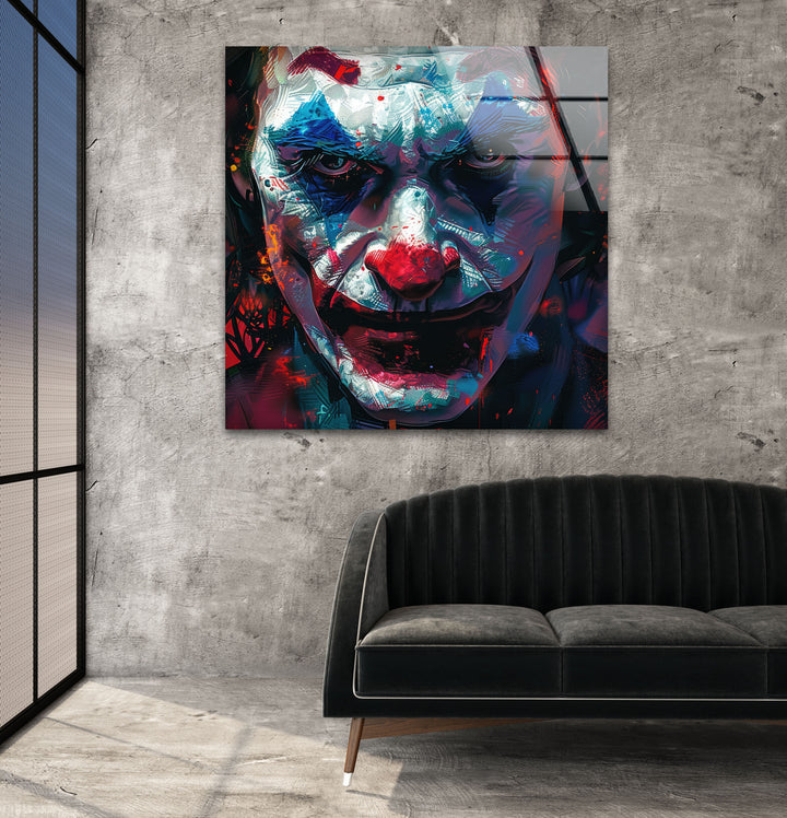 Oil Painting Joker Portrait Glass Wall Art photo print on glass, prints on glass wall art
