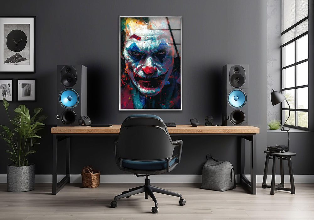 Oil Painting Joker Portrait Glass Wall Art glass pictures for Wall, glass prints wall art
