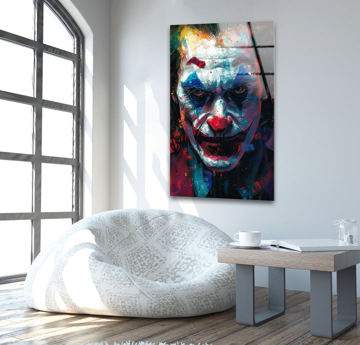 Oil Painting Joker Portrait Glass Wall Art custom glass pictures, glass art prints
