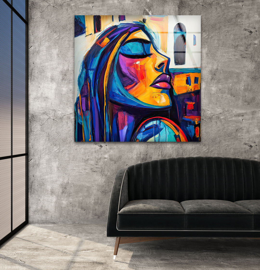 Oil Paint Abstract Woman Glass Wall Art Glass Printing Wall Art, Print photos on glass
