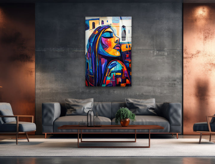 Oil Paint Abstract Woman Glass Wall Art custom glass pictures, glass art prints
