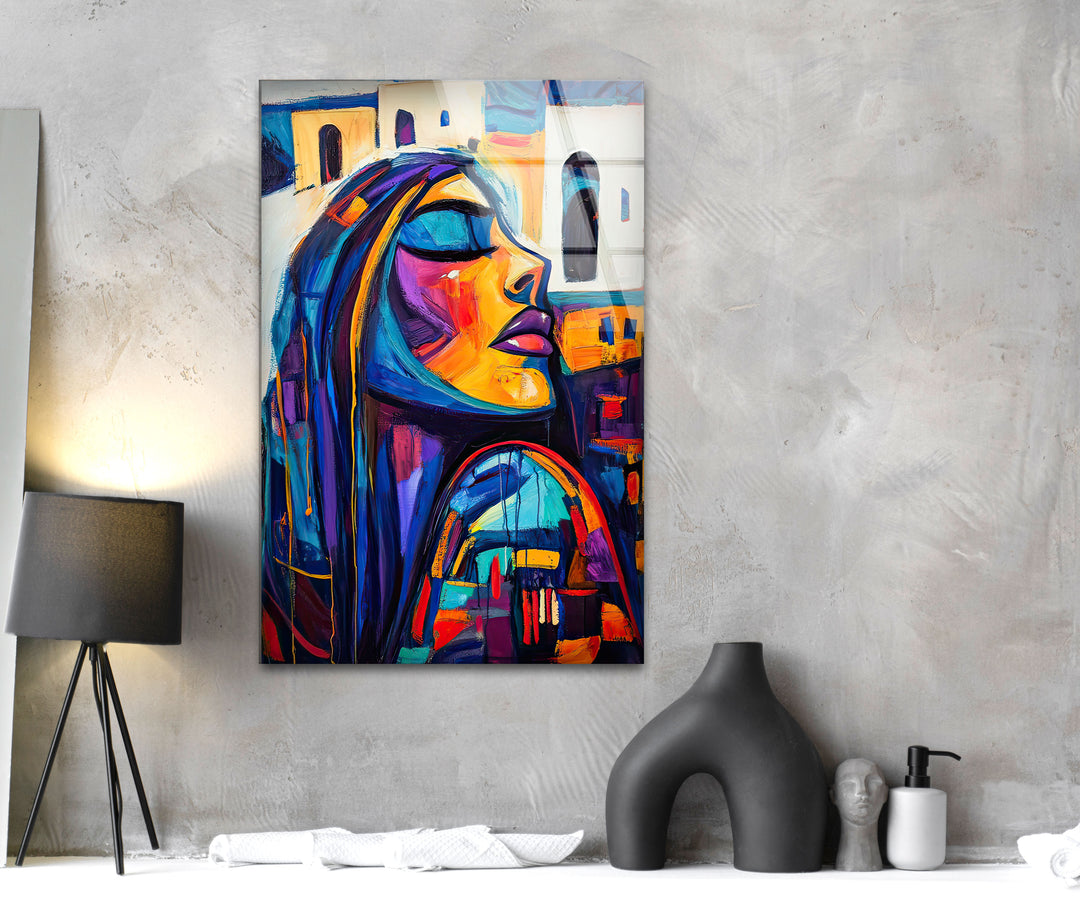  Oil Paint Abstract Woman Glass Wall Art photo print on glass, prints on glass wall art
