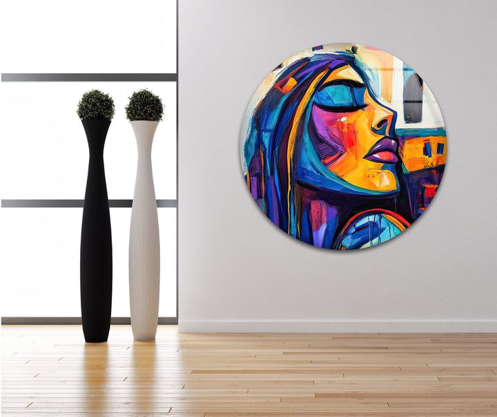 Oil Paint Abstract Woman Glass Wall Art picture on glass wall art, photos printed on glass
