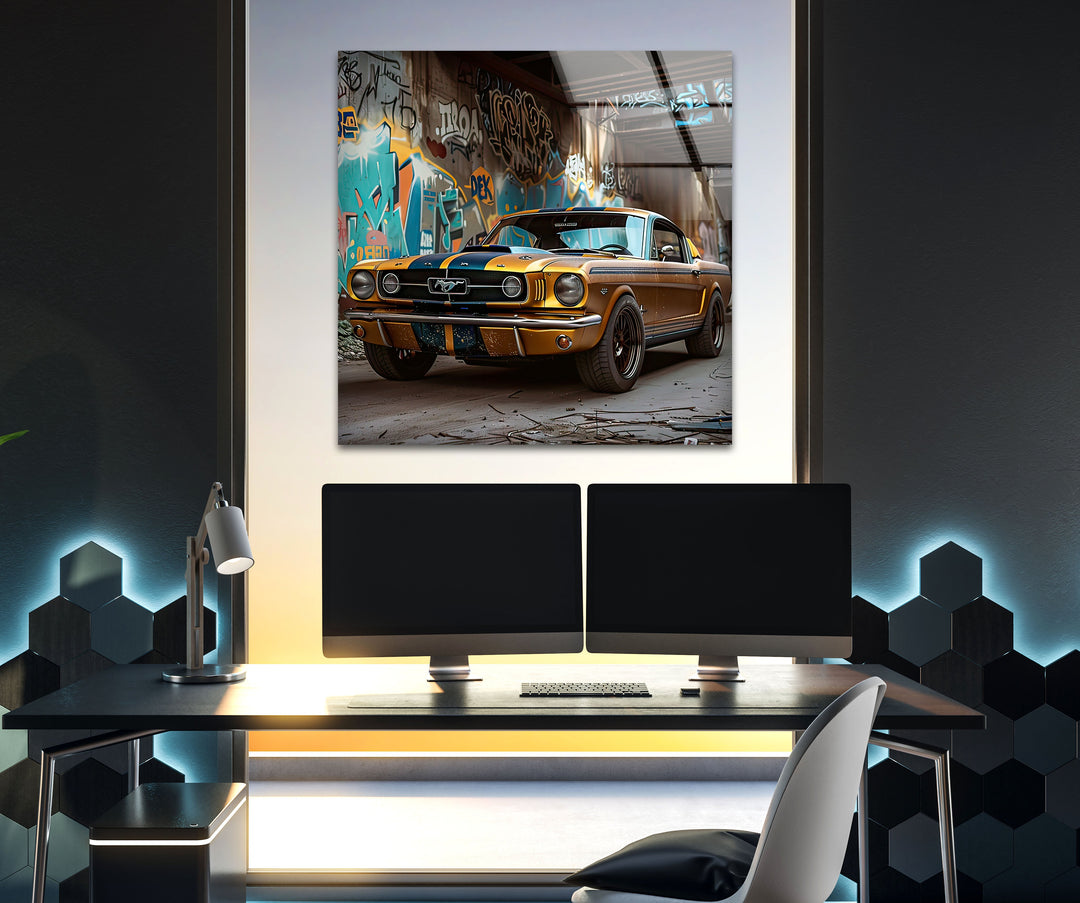 Old Ford Mustang Car Glass Wall Art art glass wall art, glass wall art pictures
