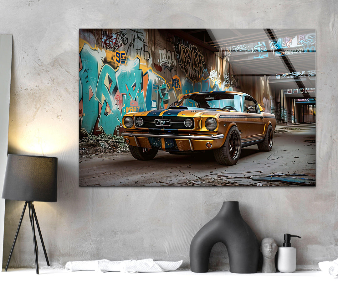 Old Ford Mustang Car Glass Wall Art glass image printing, glass prints from photos
