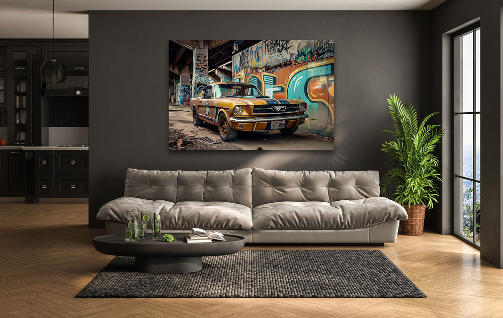 Old Mustang Ford Car Glass Wall Art custom glass photo prints, large glass prints
