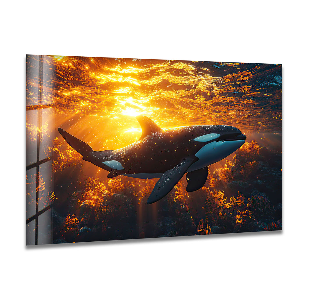 Sunset Orca Glass Wall Art glass photo prints, glass picture prints
