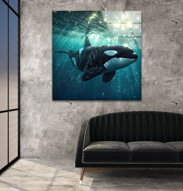 Shiny Orca Glass Wall Art glass photo prints, glass picture prints
