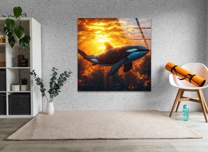 Orca Under The Sea Glass Wall Art Glass Printing Wall Art, Print photos on glass
