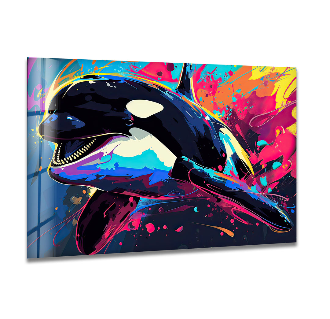 Orca Colored Glass Wall Art glass wall decor, glass wall art decor
