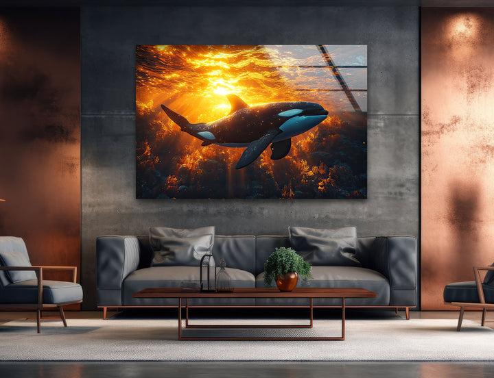 Orca Under The Sea Glass Wall Art glass pictures for Wall, glass prints wall art
