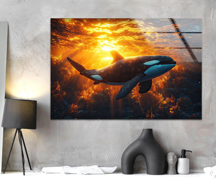 Orca Under The Sea Glass Wall Art custom glass pictures, glass art prints
