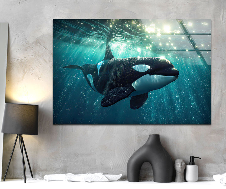 Shiny Orca Glass Wall Art large glass photo prints, glass wall photos
