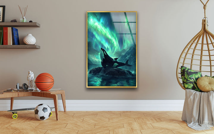 Orca with Northern Lights Glass Wall Art Glass Printing Wall Art, Print photos on glass
