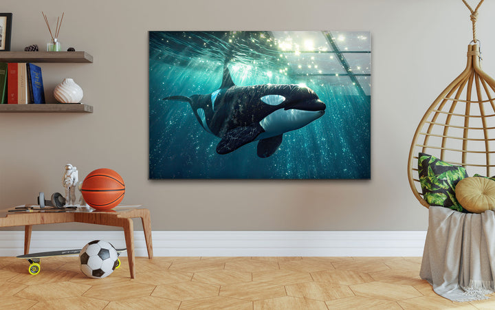 Shiny Orca Glass Wall Art custom glass photo prints, large glass prints
