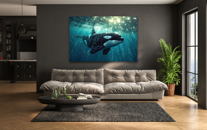 Shiny Orca Glass Wall Art Glass Printing Wall Art, Print photos on glass
