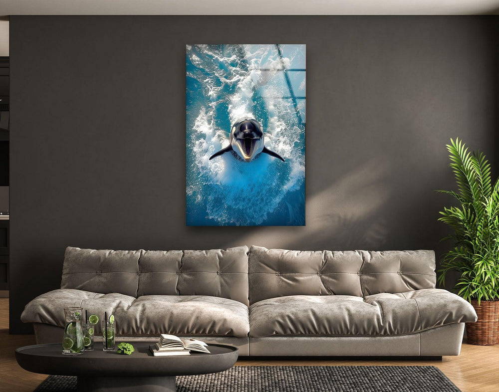 Orca & Blue Sea Glass Wall Art glass image printing, glass prints from photos
