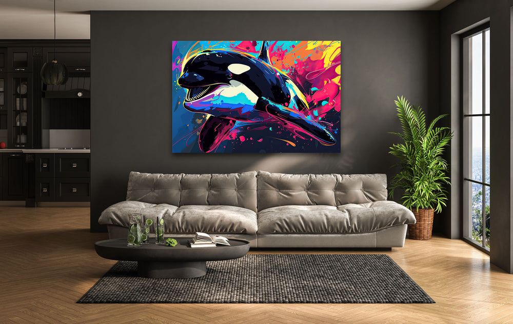 Orca Colored Glass Wall Art stained glass wall art, stained glass wall decor
