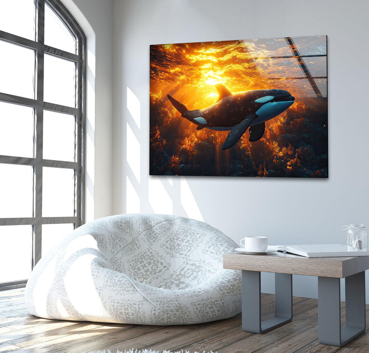 Orca Under The Sea Glass Wall Art large glass photo prints, glass wall photos
