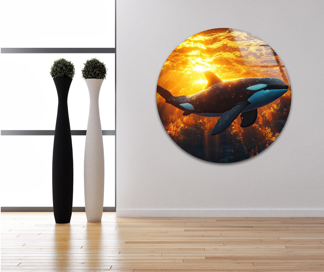 Orca Under The Sea Glass Wall Art glass art painting, glass art for the Wall
