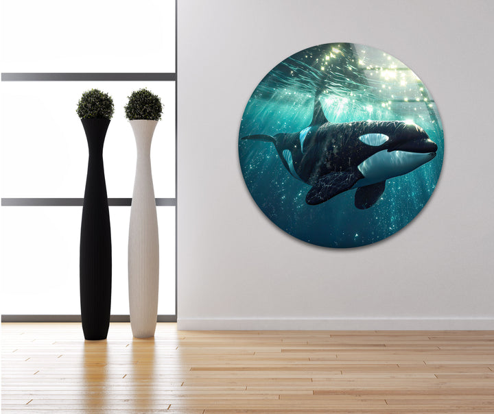 Shiny Orca Glass Wall Art print on glass, glass printed photos
