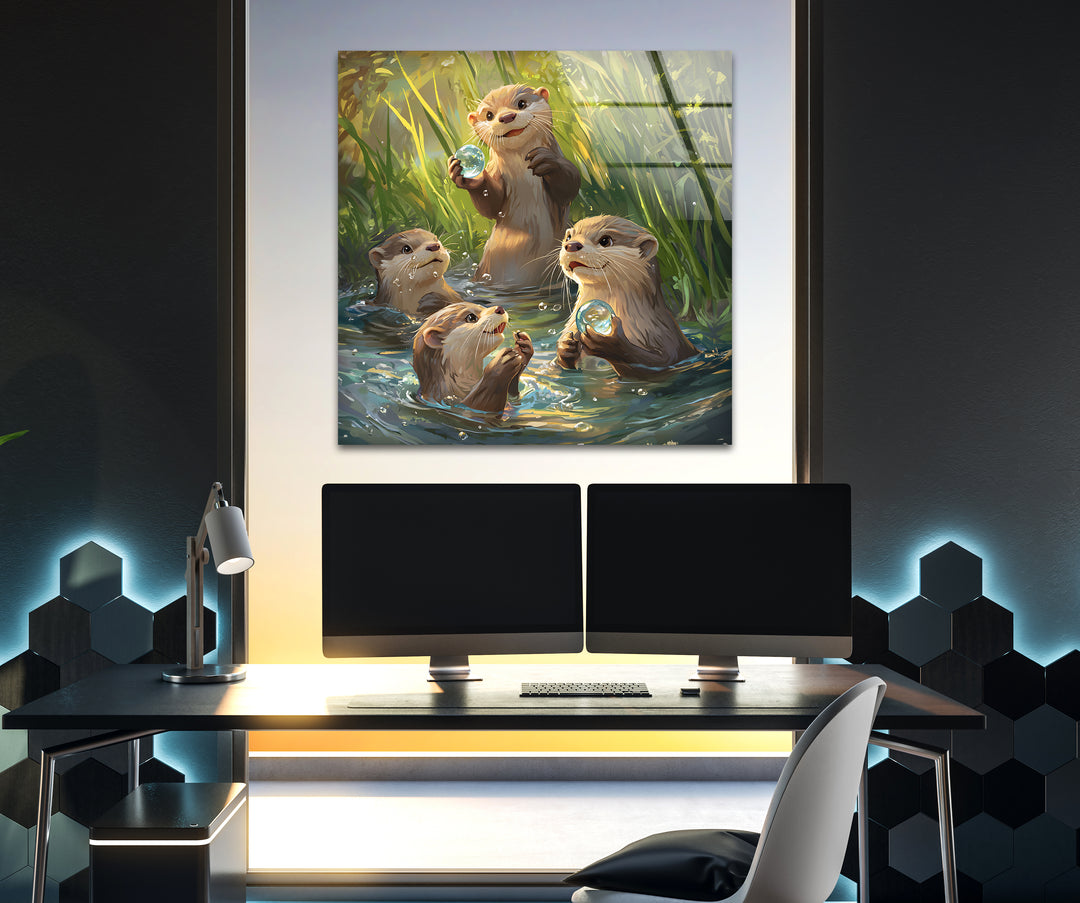 Otters In The Reeds Glass Wall Art glass image printing, glass prints from photos
