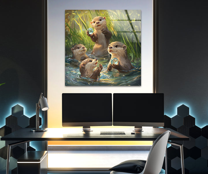 Otters In The Reeds Glass Wall Art glass image printing, glass prints from photos
