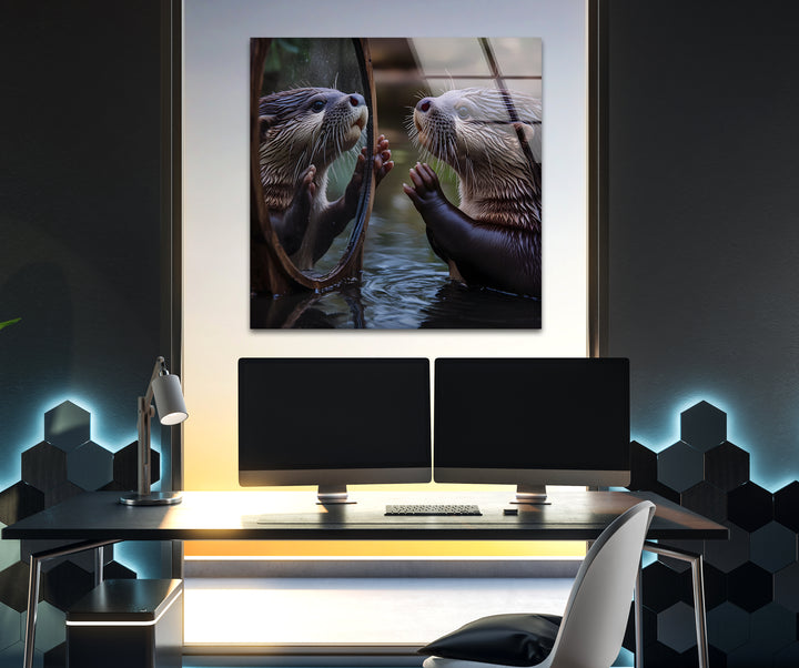 Otter in the Mirror Wall Art Glass Printing Wall Art, Print photos on glass
