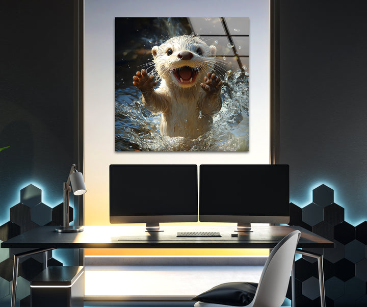 Cute Baby Otter Glass Wall Art glass image printing, glass prints from photos
